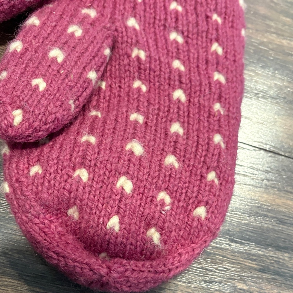 Pink Knit Mittens with White Polka Dots - Picture 4 of 5